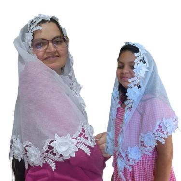 Imagem de Kit Véu CCB Mãe e Filha Rosas 3D - Meu Véu, Infantil Redondo