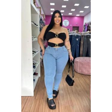 Imagem de Calça Jeans Feminina Plus Siza Skinny, Azul claro, 50