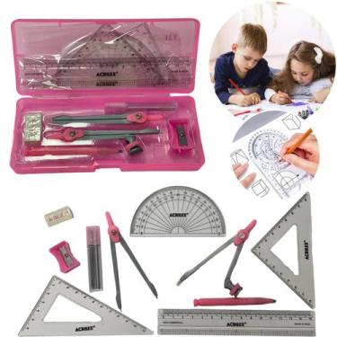 Imagem de Conjunto Escolar Para Desenho Geométrico 10 Itens - Acrilex, Rosa