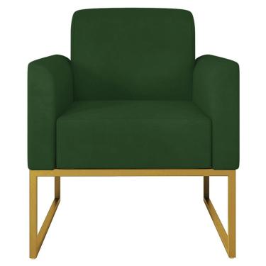 Imagem de Poltrona Decorativa Isabella Base Industrial Suede Verde/Dourado - Gran Belo