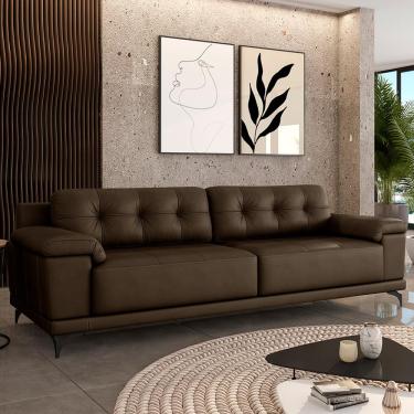 Imagem de Sofá Living 4 lugares 252cm Agostino Pés Design em Ferro Couro Capuccino G52 - Gran Belo