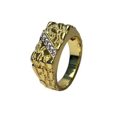 Imagem de Tioneer Joias | Anel de pepita de ouro com pedras de zircão branco de 5 x 2 mm | Anel de topo plano quadrado para homens e mulheres | Joias hip hop banhadas a ouro 14K e platina, 10, Zircônia cúbica