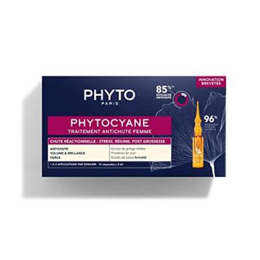 Imagem de PHYTO CYANE Tratamento revitalizante feminino para queda de cabelo reacional, estresse, fadiga, dieta, gravidez, queda de cabelo pós-parto | 12 frascos x 0,169 ml (suprimento para 1 mês)