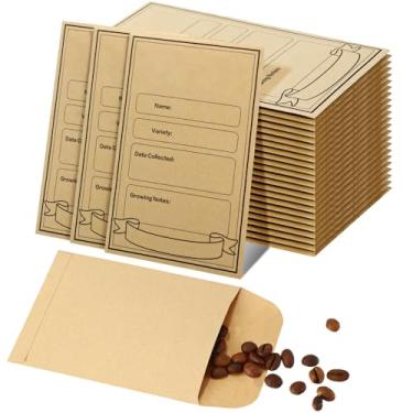 Imagem de 100 pacotes de sementes seláveis seláveis de sementes de 7,5 cm x 11,5 cm envelopes para economia de sementes com pequenos envelopes seguros, envelopes de vedação para coleta de sementes de vegetais (marrom)