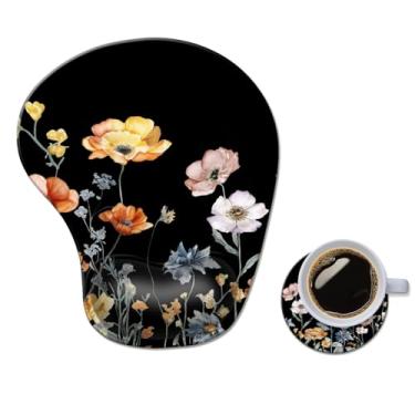 Imagem de Mouse pad ergonômico com descanso de pulso, confortável tapete de mouse em gel para computador, suporte de pulso para laptop, mouse para alívio da dor com base de poliuretano antiderrapante floral