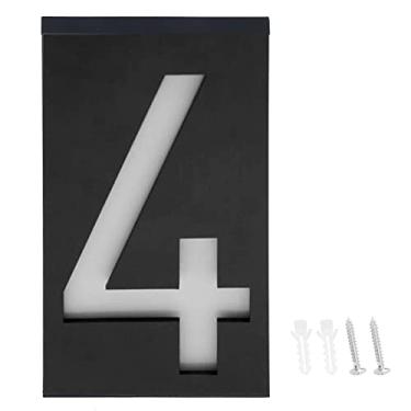 Imagem de Placa de LED de energia solar para uso externo, placa de entrada para casa, loja de hotel, placa de luzes de endereço (número 4), luz solar de LED com número de casa, luz solar LED com número de casa