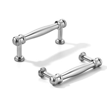 Imagem de khtumeware Pacote com 10 puxadores de armário de níquel acetinado escovado central de 3 polegadas (76 mm), alça sólida para armário de cozinha, ferragens de armário para penteadeira, puxador de