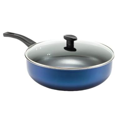 Imagem de Frigideira Grande Funda Alta Antiaderente 30 Cm Tampa De Vidro Nao Gruda frigideira com tampa Para Fritar e Refogar, Compatível com Todos os Fogões Incluindo Indução(Azul Marinho)