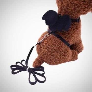 Imagem de Coleira Peitoral Anjinho de Gato Pet Colorido com Guia e Asa de Anjo (PRETO)