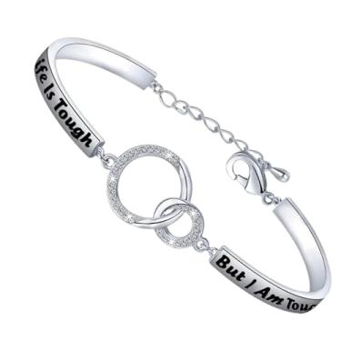 Imagem de FEELMEM Pulseira Life Is Tough But So Am I Depression Suicide Mental Health Awareness Inspirational Jewelry Recovery Gift Keep Going Gift, Small, Cobre, Cobre