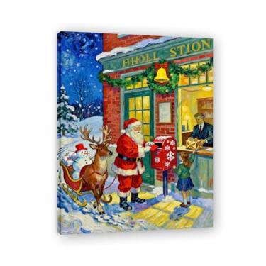 Imagem de Pôster de Natal de casa de fazenda, estampa de férias de inverno, decoração de parede de Natal vintage para decoração de galeria de quarto de fazenda A65. Moldura interna 60x80cm-23,7x31,5 pol