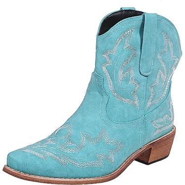 Imagem de Botas femininas de cano baixo, salto baixo, botas ocidentais grossas, sem cadarço, bico fino, salto médio, para senhoras, Verde (mint), 41 BR