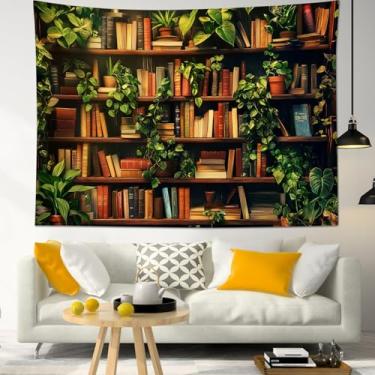 Imagem de HVEST Tapeçaria retrô para pendurar na parede, planta verde, floresta, tapeçaria para quarto, casa de campo, leitura, botânica, sala de aula, arte de parede, tapeçarias para sala de estar, faculdade