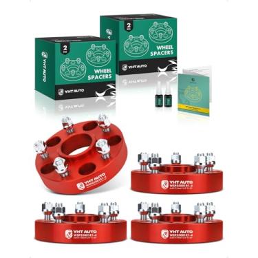 Imagem de YHTAUTO Espaçadores de roda 5x5 de 3,5 cm compatíveis com Jeep Grand Cherokee Wrangler Commander 1999-2018 espaçadores de pneu de 5 x 127 mm com pinos de grau 1/2"-20 e 12,9, furo do cubo de 71,5 mm 5 terminais, adaptador de roda vermelha 4 peças