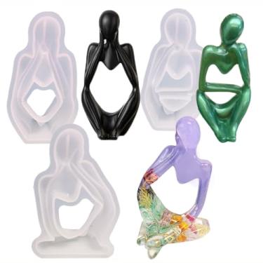 Imagem de 3 conjuntos de estátua de pensador, molde de resina de silicone, esculturas abstratas, estatuetas, decoração, artigos de mesa de escritório, ornamentos, moldes de fundição de silicone epóxi para