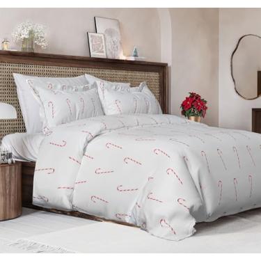 Imagem de Conjunto de capa de edredom de Natal tamanho casal – capa de edredom extra macia com 2 fronhas – Roupa de cama natalina com fechos de zíper e laços – Conjunto de cama respirável confortável