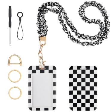 Imagem de Cordão Scrunchie Breakaway com porta-crachá de identificação - Cordões elásticos estilo grade para crachás de identificação, 2 chaveiros e chaveiros de chave de fenda, ideal para mulheres, homens