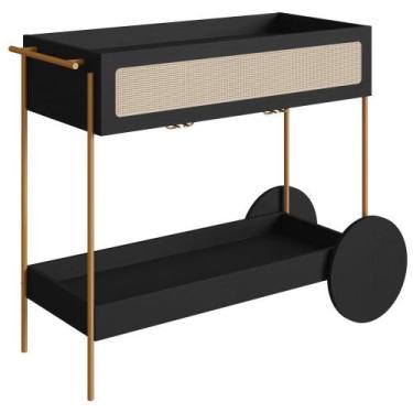 Imagem de Carrinho Bar Porta Taças 110 Cm Pes Metal Oslo 28964 Nero - ARTESANO M