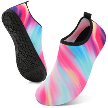 Imagem de Sapatos aquáticos para mulheres e homens, meias aquáticas, natação, surfe, praia, descalço, ioga, viagem, acampamento, barco, acessórios, secagem rápida, antiderrapante, adulto, Dazzle Rainbow, 10.5