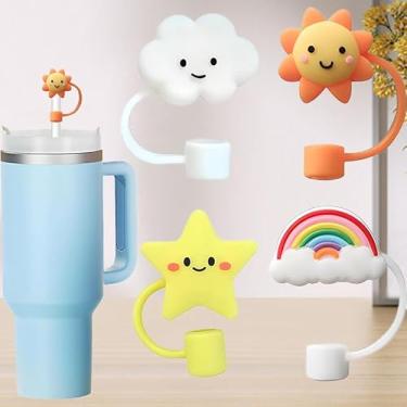 Imagem de 4 peças de tampa de palha de silicone, tampas de palha reutilizáveis compatíveis com copos Stanley Cup 30 e 1,134 g, tampas de pontas à prova de poeira, acessórios de copo Stanley