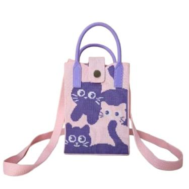 Imagem de Bolsa feminina de malha transversal para telefone casual moda pequena bolsa de ombro, tecido de malha leve para passeios diários, Roxa