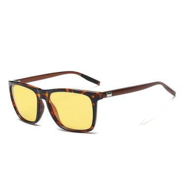 Imagem de Óculos de sol unissex HD polarizados vintage dobradiças de mola armação de alumínio para homens/mulheres, Amarelo leopardo