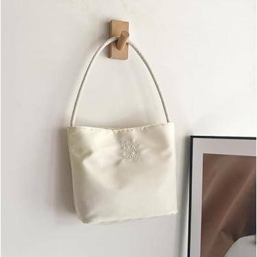 Imagem de Bolsa de ombro impermeável de poliuretano com fecho magnético, bolsa de mão de grande capacidade para mulheres, viagens e uso diário, Branco, Bolsa de ombro casual