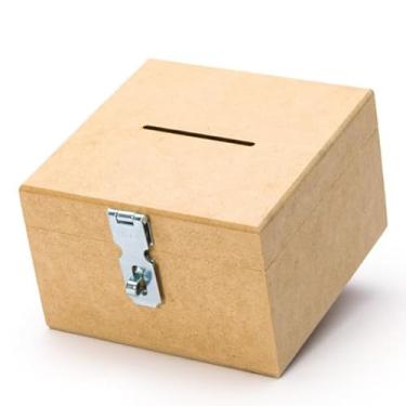 Imagem de Cofrinho de Dinheiro, Caixa Urna Cofre Quadrado Sugestões com Fecho para Cadeado Mdf Cru(Não Acompanha Cadeado)