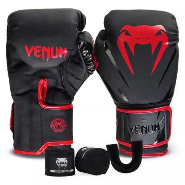Imagem de Kit Boxe Venum Impact 2.0: Luva + Bandagem + Bucal - Vermelho, 12oz