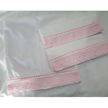 Imagem de Fronha para Travesseiro Bebe Menina 3pçs Rosa com Branco - variedades 