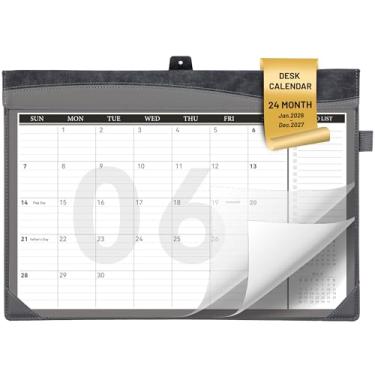 Imagem de Calendário de mesa Yoment 2025-2026, calendário de mesa grande com listas de tarefas, calendário de parede de couro com capa de PVC para trabalho, escritório, escola, casa, mulheres, homens, preto