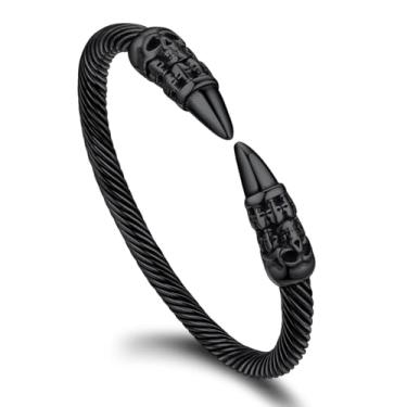 Imagem de Pulseiras femininas com caveira/zircônia cúbica/corrente de trigo/elos de folhas/pulseira cubana masculina grossa ajustável com punho torcido joia moderna, One Size, Aço inoxidável, Sem Pedra Preciosa