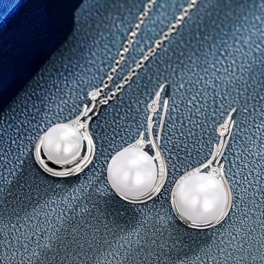 Imagem de Brincos de colar com pingente de gota d'água estética com imitação de pérola elegante conjunto de joias para mulheres, 40cm 15cm, Latão, Pérola