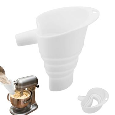 Imagem de Dobrável Farinha Funil para KitchenAid Artisan KSM150 5-Quartos Cabeça Inclinável Batedeira Mesa, Silicone Farinha Funil Fácil Despejo Acessório Batedeira para Ovo Líquido Leite (Branco)