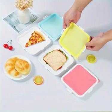 Imagem de Sandwich Keeper Silicone 1 peça - Caixa Bento quadrada para adultos, 15 x 15 cm, segura para calor e congelador, amarelo