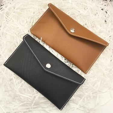 Imagem de 1 carteira longa fina de couro sintético com fecho de pressão, porta-cartões leve e porta-moedas para todos os dias, viagens, escritório, Roxa, Elegante