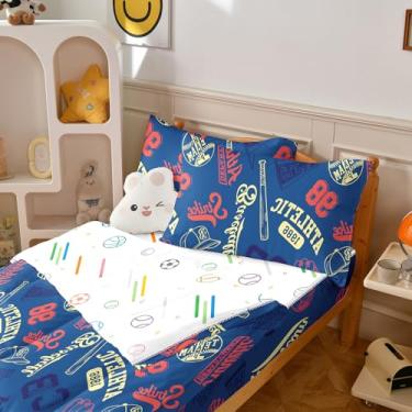 Imagem de Yadangxiawa Jogo de edredom infantil, solteiro com zíper, estampa de bolas de beisebol, lençol com elástico e fronhas para todas as estações (beisebol-B)