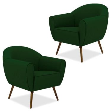 Imagem de Kit 02 Poltronas Decorativas com Pés Palito Nina D02 Veludo Verde Liso C-303 - Lyam Decor
