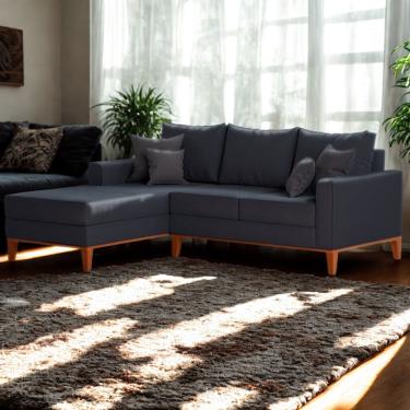 Imagem de Sofá 3 Lugares Beny Com Chaise Esquerdo Suede Azul