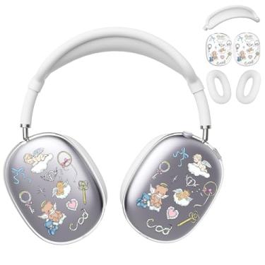Imagem de BlHMCASE Capa de fone de ouvido para AirPods Max, fofo Kawaii Bear Angel Clear Ear Cups, capa de silicone branca para fones de ouvido para Apple AirPods Max