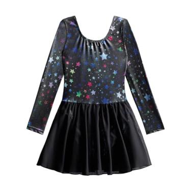Imagem de EQSJIU Collant de balé de manga comprida com saia tutu para meninas, dança, ginástica, crianças, brilhante, floco de neve, vestido de festa infantil, Estrelas extravagantes, 2-3 Anos