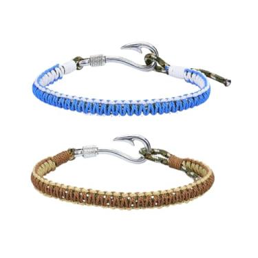Imagem de PINKFAITH Pacote com 2 pulseiras masculinas com cordão de âncora de marinheiro para surfe, pulseira da amizade, boho, feita à mão, trançada, ajustável, praia, férias, férias, melhores amigas