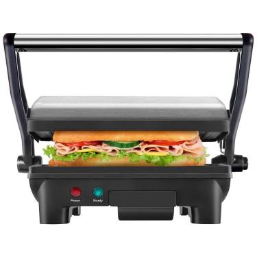 Imagem de Sanduicheira Elétrica Antiaderente 2 Fatias, Aço Inox, 1000W, 110v, NEW HOUSE KITCHEN Panini Press Grill , Prateado