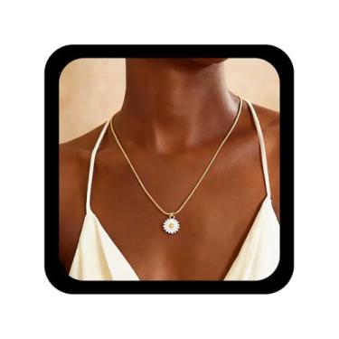 Imagem de Allereyae Colar vintage com pingente de margarida branca, colar floral esmaltado, colares florais minimalistas, corrente de espinha de peixe, girassol, joia feminina, Zinco, Sem Pedra Preciosa