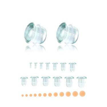 Imagem de 6ixGosh Kit de alongamento de orelha de vidro, 4 peças, pêssego/pele tom de pele de silicone, alargador simples/duplo, calibres de vidro liso para uso diário, expansor de brinco, esticador, 11/16