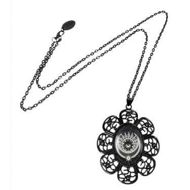 Imagem de Colar com pingente de sol e lua - arte esotérica celestial, moldura de filigrana preta, corrente de 61 cm - 650-JBFN, grande, metal, sem pedra preciosa