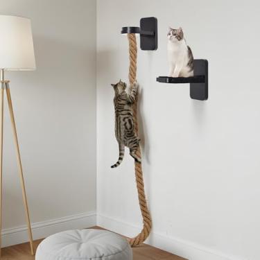 Imagem de Weysat Árvore de gato com corda de escalada de 5 x 150 cm montada na parede, brinquedo de torre de escalada para gatos com poste de arranhão, escada de corda de gatinho com plataforma de salto degraus