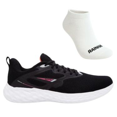 Imagem de Kit Tênis Rainha Drive IV Feminino e Meia, 37, Preto, Rosa, Feminino