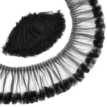 Imagem de PH PandaHall Acabamento de renda com babados pretos de 14,5 a 15,2 cm de largura, fitas plissadas vintage, aplique de costura de tule para costura, fronha, decoração de casamento