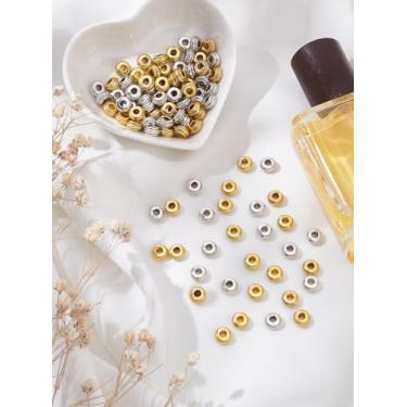 Imagem de 100 peças de contas de liga de estilo tibetano de 2 cores, contas soltas de ouro e prata antiga Rondelle grande, berloque de fabricação de joias a granel para artesanato DIY, 7 ~ 8 x 3,5 ~ 4 mm